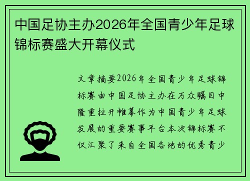 中国足协主办2026年全国青少年足球锦标赛盛大开幕仪式